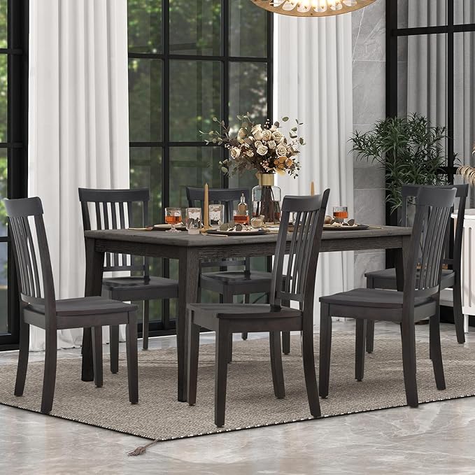 COLAMY Wooden Dining Room Chairs Set of 2, Spindle High Back Windsor Kitchen Side Chair, Farmhouse Dining Chairs for Kitchen, Dining Room, Dark Brown