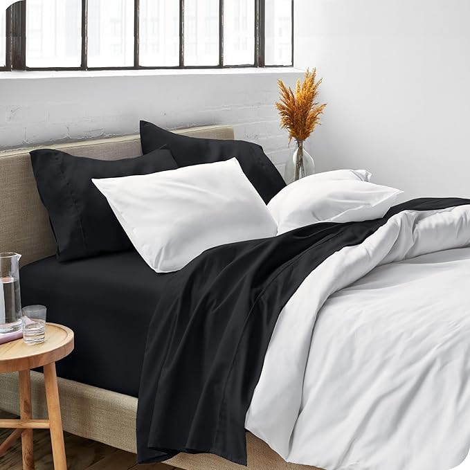 Bare Home Full XL Sheet Set - Luxury 1800 Ultra-Soft Microfiber Full Extra Long Bed Sheets - Double Brushed - Deep Pockets - Easy Fit - 4 Piece Set - Bedding Sheets & Pillowcases (Full XL, Black)