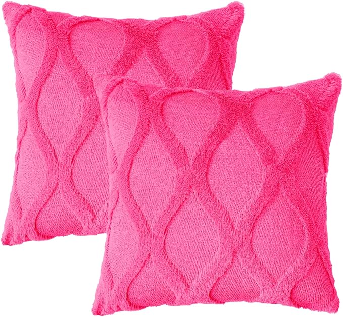 decorUhome Throw Pillow Covers 24x24 Inch Set of 2, Soft Plush Faux Fur Wool Hot Pink Couch Pillow Covers, Decorative Neutral Pillow Cases for Bed Sofa Living Room Home Decor