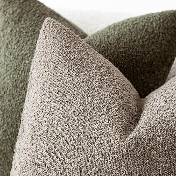 Foindtower Set of 2, Decorative Textured Boucle Throw Pillow Covers Accent Solid Pillow Cases Neutral Soft Cozy Couch Cushion Case for Chair Sofa Bedroom Living Room Home Decor 16x16 Inch Light Taupe