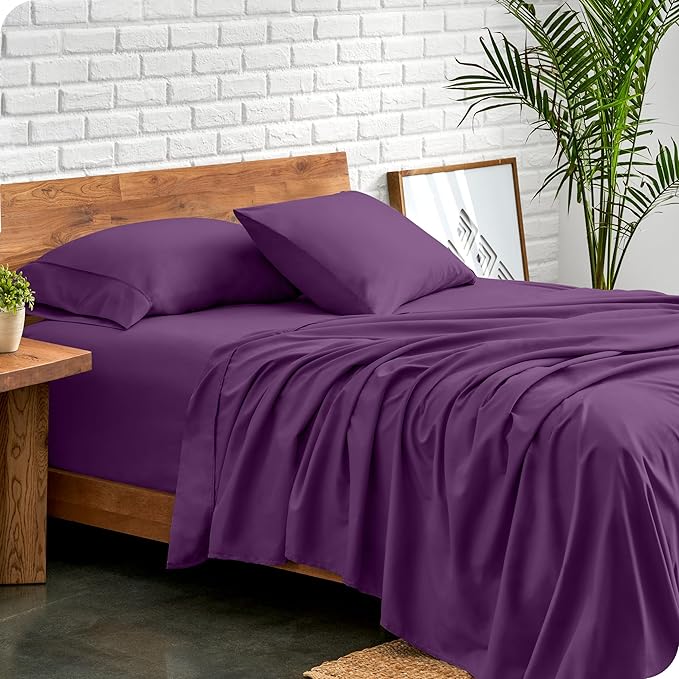 Bare Home Full XL Sheet Set - Luxury 1800 Ultra-Soft Microfiber Full Extra Long Bed Sheets - Double Brushed - Deep Pockets - Easy Fit - 4 Piece Set - Bedding Sheets & Pillowcases (Full XL, Plum)