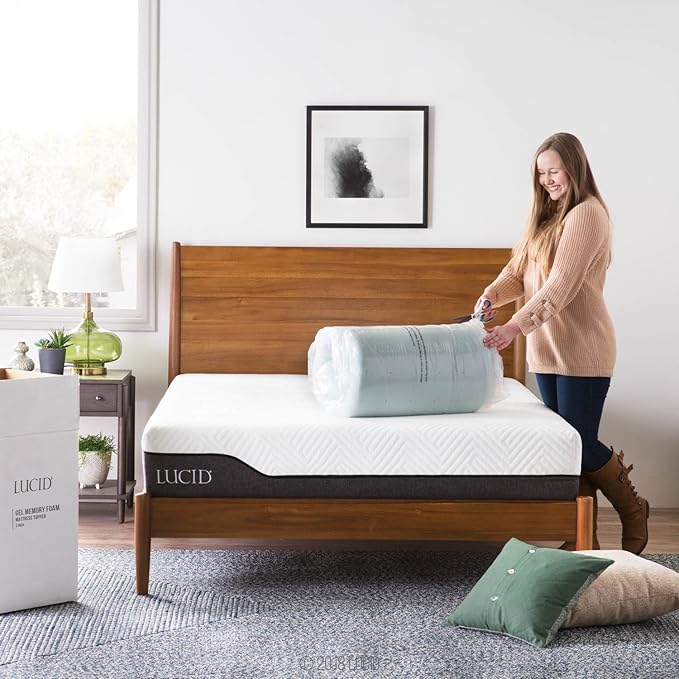 Lucid 2 Inch Mattress Topper - California King Size - Cooling Gel Infused Memory Foam - Plush Feel Pressure Relieving Bed Topper - Mattress Pad – Ventilated Breathable Design – CertiPur Certified