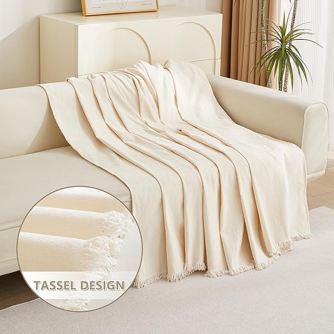 MYSKY HOME Couch Cover for Pets Beige Couch Covers for 3 Cushion Couch Sofa Couch Cover Sectional L Shape Chenille Couch Cushion Covers for Pets, Throw Couch for Dogs, Kids, 71" X150"