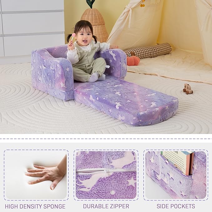Thick Comfy Toddler Chair and Couch for Kids,2-in-1 Soft Plush Fold Out Sofa for Children,Convertible Couch to Lounger for Toddler