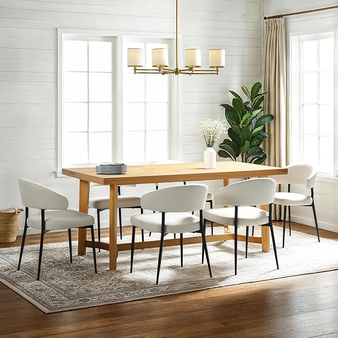 Walker Edison Modern Farmhouse Rustic Solid Oak Wood Rectanglular Dining Table for 6 - White Oak