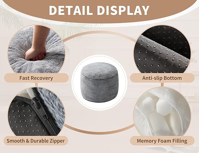 Round Pouf Ottoman 20"x15" Bean Bag Ottoman Soft Top Comfortable Small Foot Stool Foot Rest Pouf Brown Tall Footstool Ottomans Round Hassock Fluffy Boho Furniture Small Ottomans for Living Room