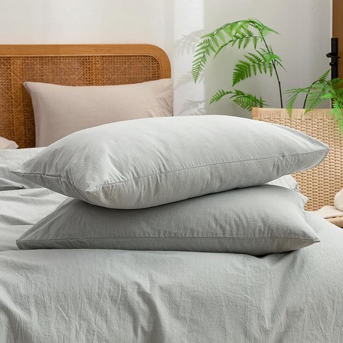 BESTOUCH Duvet Cover Set 100% Washed Cotton Linen Feel Super Soft Comfortable Chic Lightweight 3 PCs Home Bedding Set Solid Northern Droplet Grey King