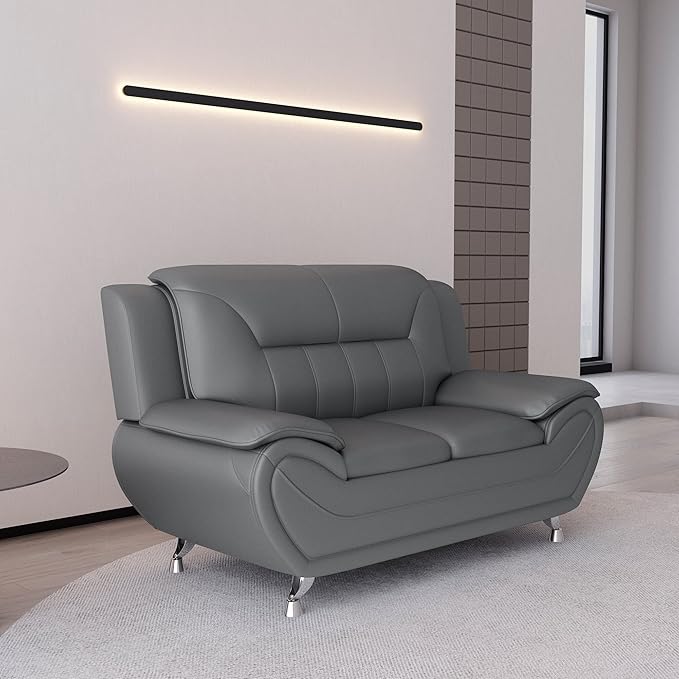 Container Furniture Direct Michael Modern Faux Leather Upholstered Stainless Steel Legs Living Room, Chair, Loveseat, Sofa, Red