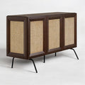NTC MOSSIC Modern Sideboard with 3 Doors, Natural Rattan Storage Cabinet, Buffet with Metal Legs, Boho Accent Cabinet for Living Room, and Entryway, Effortless Assembly - Dark Walnut