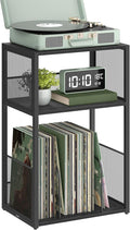 VASAGLE Record Player Stand, 3-Tier Side Table, Vinyl Record Storage up to 100 Albums, End Table for Living Room, Bedroom, Ebony Black ULET275B01