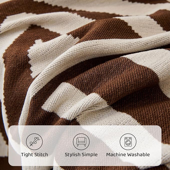STACYPIK Boho Sofa Cover for Pet, Chocolate Geometric Couch Cover for Sectional, Washable L Shape Cover, Dog Couch Protector for 3 Cushion Couch, Non Slip Jacquard Sofa Silpcover with Tassles-71X150IN