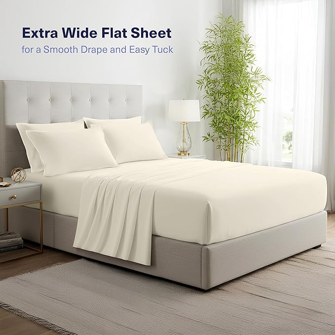 Kickoff Viscose Bamboo Sheets Twin Size 3-pc 100% Organic Bamboo Viscose Bed Cooling Sheets Twin Size Set Cool Bedding for hot Sleepers Sheet, Flat, Fitted, Pillowcase (Buttercream, T)