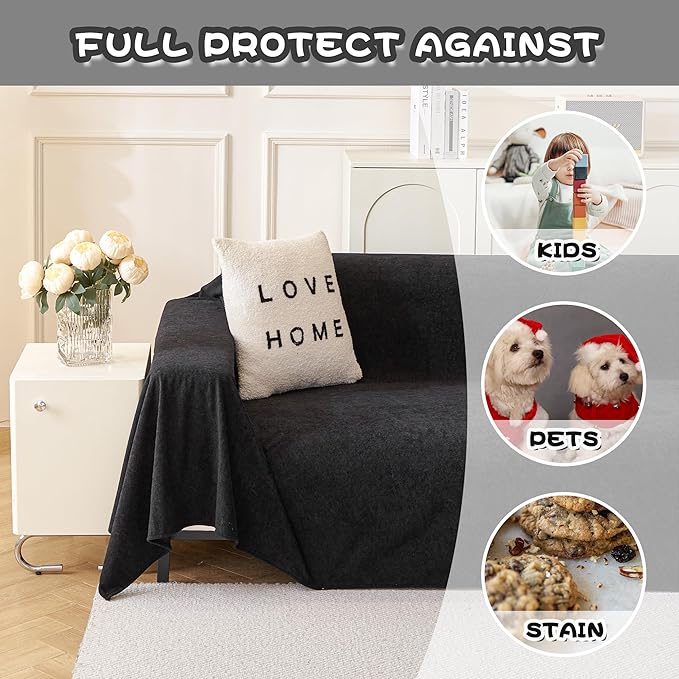 MYSKY HOME Black Couch Covers for Sectional Sofa, Couch Cover L Shape Couch Covers for Dogs Washable Couch Cover Banket Modern Sofa Slipcovers, Super Soft Sofa Towel for Kids, Pets, 91" x 150"