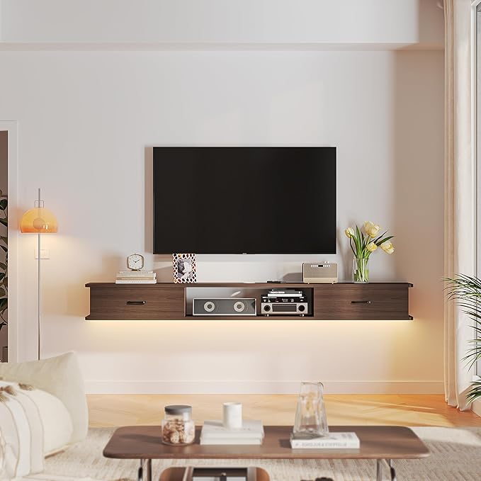 Floating TV Stand with 2 Doors,94'' Wall-Mounted TV Console,Floating TV Cabinet,Floating Console Shelf,Wall Mounted TV Cabinet(Walnut)
