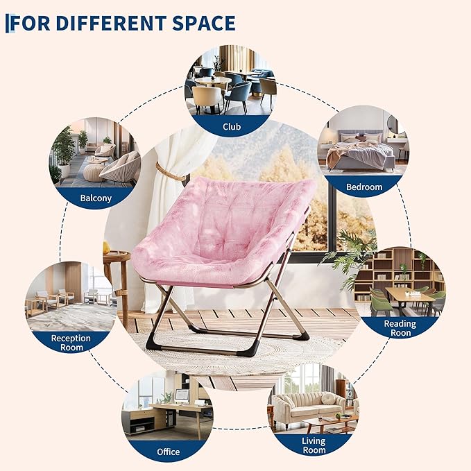 Comfy Chair for Adults, Foldable Living Room Chairs, Soft Faux Fur Folding Lounge for Bedroom Living Room Dorm Rooms, Flexible Reading Chair for Teens (1, Pink, Extra Large)