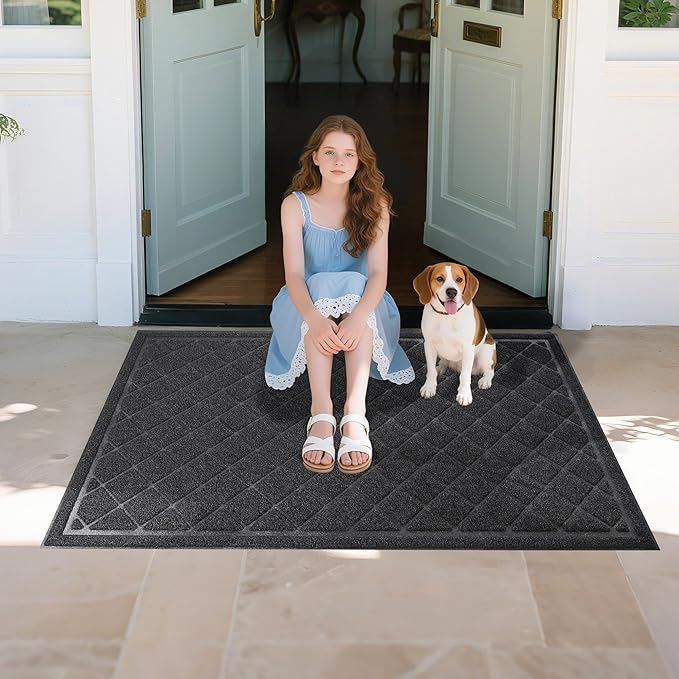 Front Door Mat Indoor Outdoor, 48" x 30" Non Slip Welcome Doormat for Entryway, Heavy Duty Low Profile Entrance Rug for High Traffic Areas, Patio, Outside Entry, Yard, Porch Waterproof