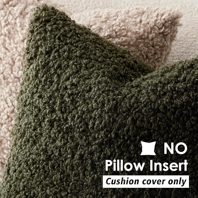 Foindtower 2 Pieces 24x24 Inch Olive Green, Faux Fur Throw Pillow Cover Accent Sherpa Furry Pillow Covers Fuzzy Soft Pillowcases Cozy Sheepskin Decorative Fleece Cushion Case for Bed Couch Living Room