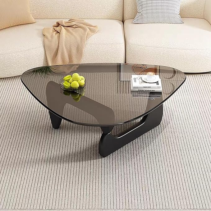 Modern Glass Coffee Table for Living Room, Mid Century Small Coffee Tables, Suitable for Bedroom Living Room Reception Office Tables（Black/Grey，Small）
