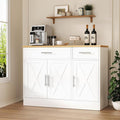 Shintenchi 3 Doors Farmhouse Sideboard Buffet Cabinet,42" Barn Doors Buffet Cabinet with Storage,Wood Coffee Bar Cabinet with Adjustable Shelf for Kitchen,Living Room,White
