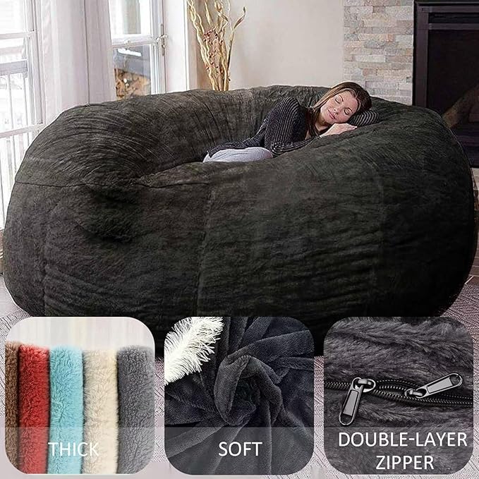 BCU 7FT Big Bean Bag for Adults Kids Without Filling Oversized Bean Bag Chair Cover for Stuffed Animal Storage, Rose Red