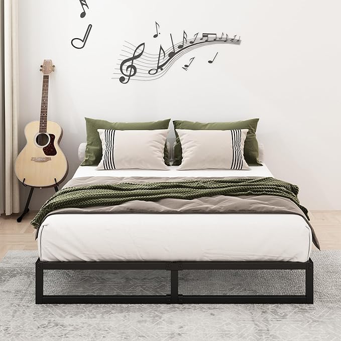 8 Inch King Bed Frame Sturdy Mattress Foundation, Heavy Duty Metal Platform with Steel Slats Support No Box Spring Needed, Noise Free, Easy Assembly, Black