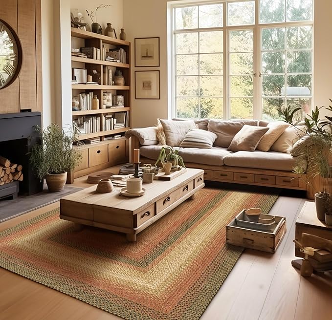 Homespice Russet Multicolor Jute Braided Rope Rug, 5x8' Rectangle - Warm Country Decor, Perfect for Bedrooms and Living Rooms - Durable, Easy to Clean and Pet Friendly