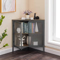 VECELO Corner Cabinet/Table, 3-Tier Shelves with Protection Door, Metal Frame Storage Shelf Organizer for Small Space, Living Room, Kitchen, Bathroom, Set of 1, Grey