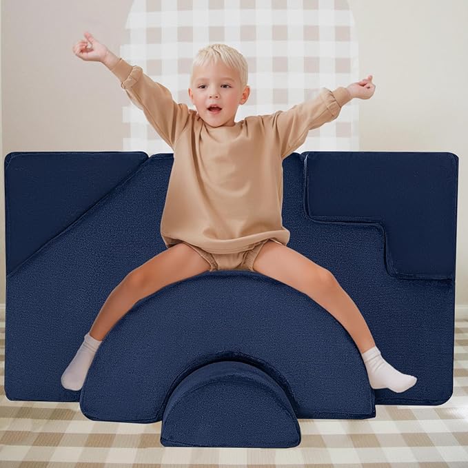 MeMoreCool Foam Climbing Toddler Couch, Modular Kids Sofa with Slide & Stair, Convertible Baby Couch for Playroom, Sectional Furniture for Crawling, Climbing, and Kids’ Play