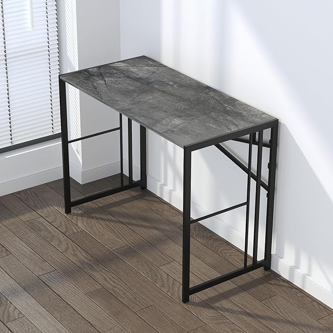 Folding Desk 40 inch Writing Gaming Computer Camping Desk, No Assembly Required Home Office Table, Grey