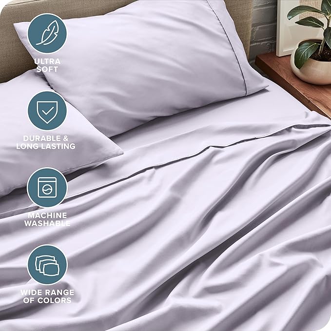 Bare Home Queen Sheet Set - 1800 Ultra-Soft Microfiber Queen Bed Sheets - Double Brushed - Deep Pockets - Easy Fit - 4 Piece Set - Bed Sheets (Queen, Light Lavender)