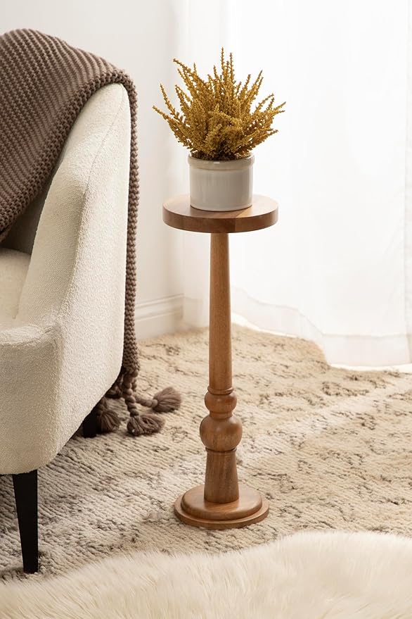 Kate and Laurel Wegner Transitional Wooden Round Drink Table, 8 x 8 x 23, Natural Wood, Modern Durable Pedestal Table for Use as Round Drink Table, Indoor Plant Stand, or Decorative Mini Table