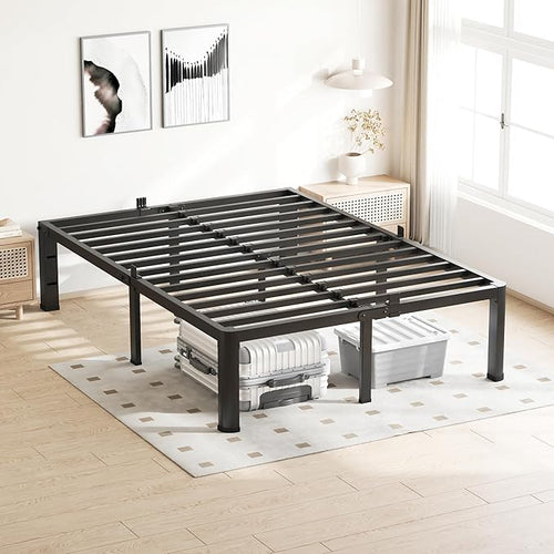20 Inch Full Size Bed Frame, 3500Lbs Heavy Duty Metal Platform with Round Corner Legs Mattress Slide Stopper, Steel Slat Support No Box Spring Needed, Noise Free, Non-Slip, Easy Assembly
