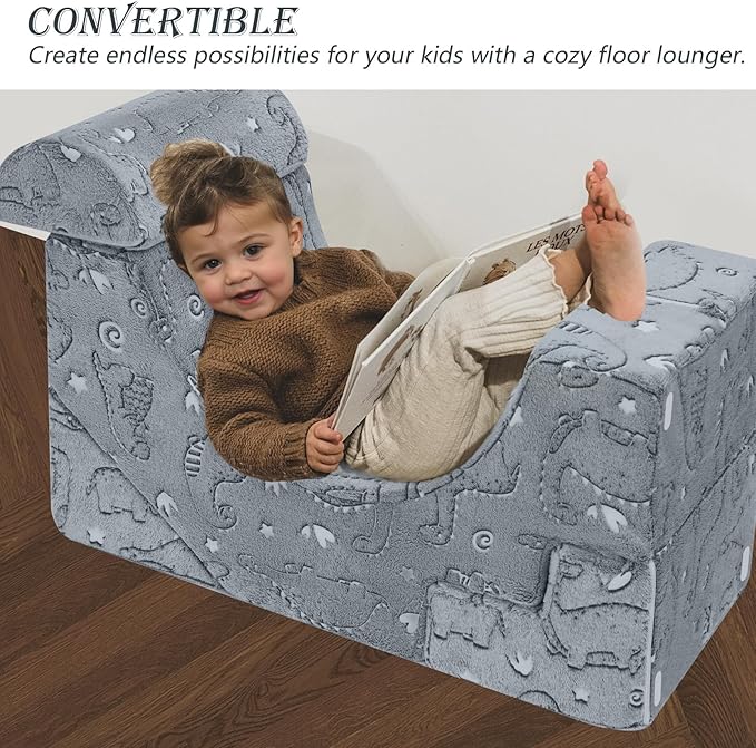 MeMoreCool Foam Climbing Toddler Couch, Modular Kids Sofa with Slide & Stair, Convertible Baby Couch for Playroom, Sectional Furniture for Crawling, Climbing, and Kids’ Play