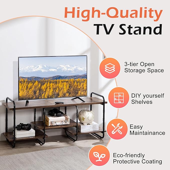 VECELO TV Stands up to 65 Inch,Entertainment Center/Media Console Table with Adjustable Storage Shelves for Living Room/Bedroom,
