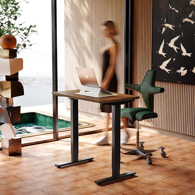 HUANUO 32" Small Electric Standing Desk Adjustable Height, 4 Memory Height Settings, Sit Stand Up Desk for Home Office & Computer Workstation, Black Walnut