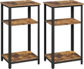Yaheetech Tall End Table Set of 2, 16x12x29.5 inch Industrial Side Table with Strong Wooden Shelves, 2PCS Slim 3-Tier Telephone Table with Metal Frame for Living Room, Small Places - Rustic Brown