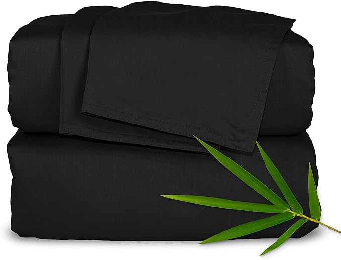Twin Sheets by Pure Bamboo, Genuine 100% Organic Viscose Derived from Bamboo Bed Sheet Set, Luxuriously Soft & Cooling, Double Stitching, Lifetime Quality Promise (Twin, Black)