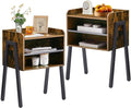 VECELO Nightstand Set of 2,Industrial End Table,Bedside Table with 2-Tier Open Storage Shelves,Wood Side Table with Metal Frame for Bedroom, Living Room,Small Spaces