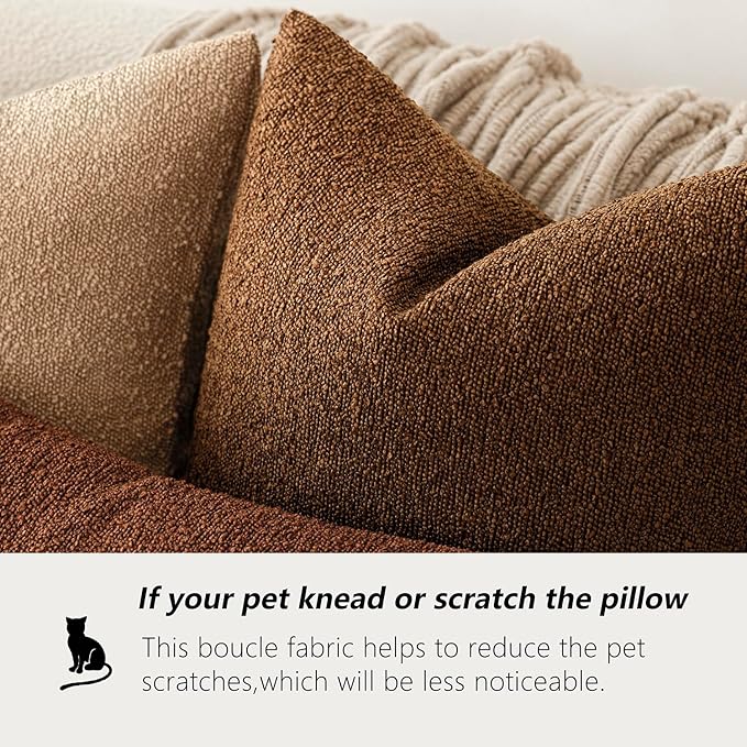 Foindtower Set of 2, Decorative Textured Boucle Throw Pillow Covers Accent Solid Pillow Cases Neutral Soft Cozy Couch Cushion Case for Chair Sofa Bedroom Living Room Home Decor 16x16 Inch Hazel Brown
