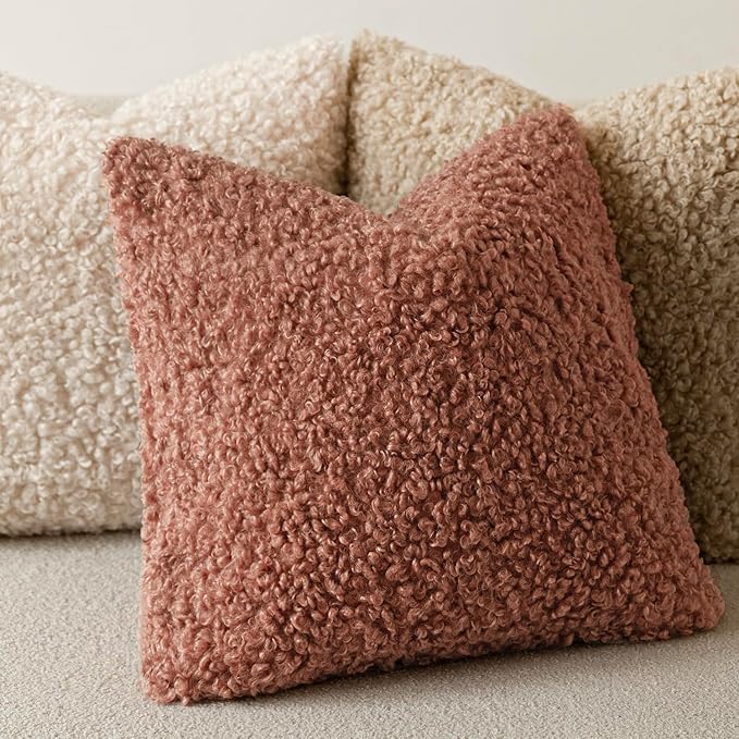 Foindtower 2 Pieces 18x18 Inch Dusty Pink, Faux Fur Throw Pillow Cover Accent Sherpa Furry Pillow Covers Fuzzy Soft Pillowcases Cozy Sheepskin Decorative Fleece Cushion Case for Bed Couch Living Room