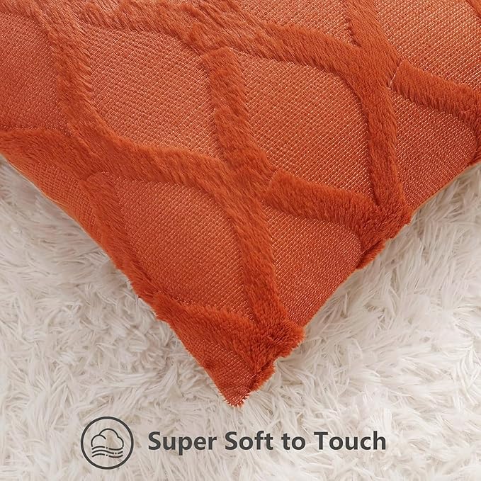 decorUhome Fall Throw Pillow Covers 24x24 Inch Set of 2, Soft Plush Faux Fur Wool Rust Couch Pillow Covers, Decorative Neutral Pillow Cases for Bed Sofa Living Room Home Decor