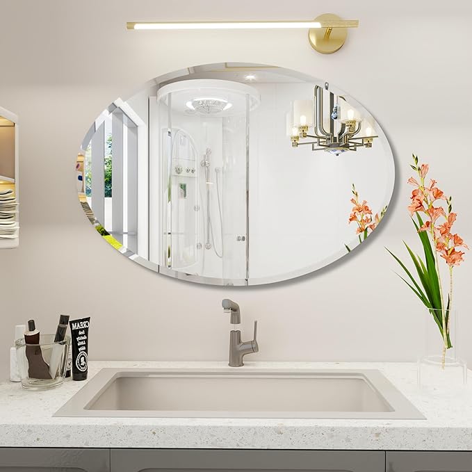 Oval Bathroom Mirror, 18X26 inch Oval Frameless Mirror, Frameless Mirrors for Bathroom,Beveled Bathroom Mirror.