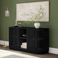 Plank+Beam Contour Wood TV Stand, Two Door Solid Wood Entertainment Console with Storage, 59" L x 16" W x 30" H, Black