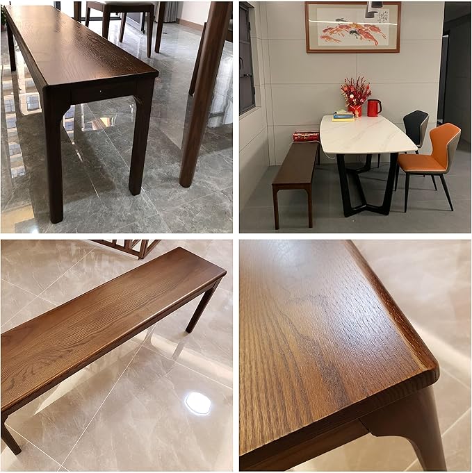 Dining Bench, Wood Bench Solid Oak Wooden Bench Indoor Dining Room Table Home Bedroom Bed End Restaurant Modern Hallway Furniture (Walnut Color, 60" W x 13.8" D x 17.7" H)