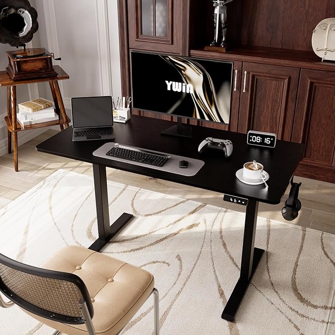 Ywin Electric Height Adjustable Standing Desk, 55 x 24 inches, Ergonomic Stand Up Desk with Wheels for Home Office