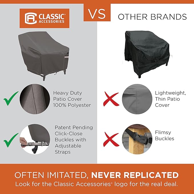 Classic Accessories Ravenna Water-Resistant 88 Inch Rectangular/Oval Patio Table & Chair Set Cover, Medium, Taupe, brown, Outdoor Table Cover