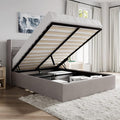 SHA CERLIN Queen Size Lift Up Storage Bed/Modern Wingback Headboard/Upholstered Platform Bed Frame/Hydraulic Storage/No Box Spring Needed/Wood Slats Support/Light Beige