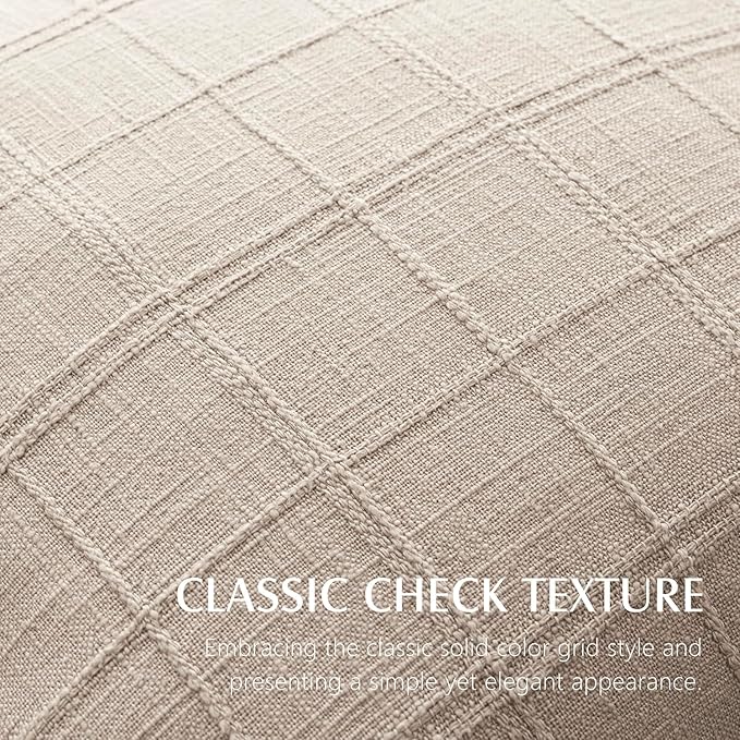 Foindtower Set of 2 Decorative Linen Check Throw Pillow Covers Neutral Farmhouse Vintage Cushion Covers Modern Boho Home Decor For Sofa Chair Couch Bedroom Living Room Outdoor,24×24 Inch,Natural Linen