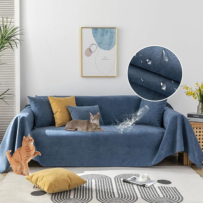 STACYPIK Waterproof Dark Blue Sofa Cover, Washable Couch Cover for 2 Cushion Couch, Anti-Slip Furniture Protector, Pet-Friendly Couch Cover for Pets and Kids, Loveseat Covers, Futon Cover-71X90IN