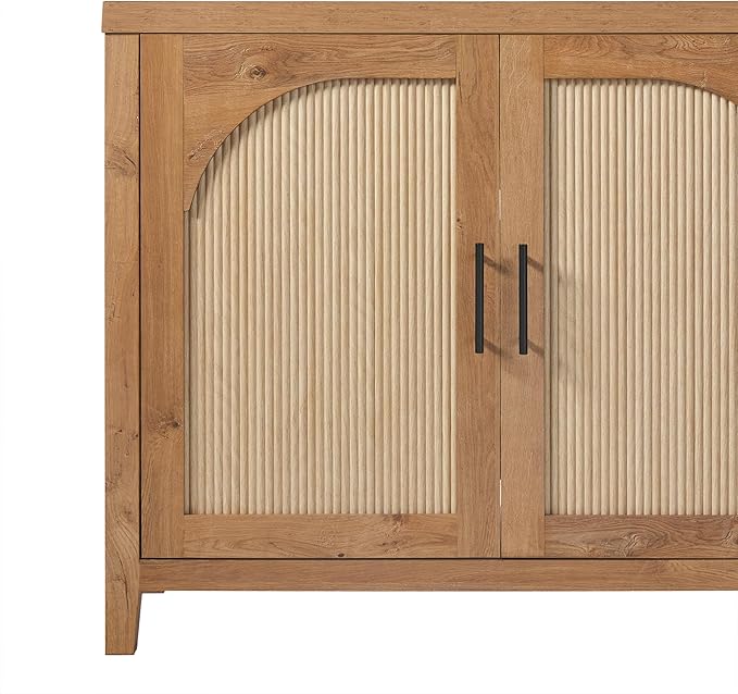 Walker Edison Sasha 4-Door Reeded Sideboard Buffet with Cord Management, 70 Inch, English Oak